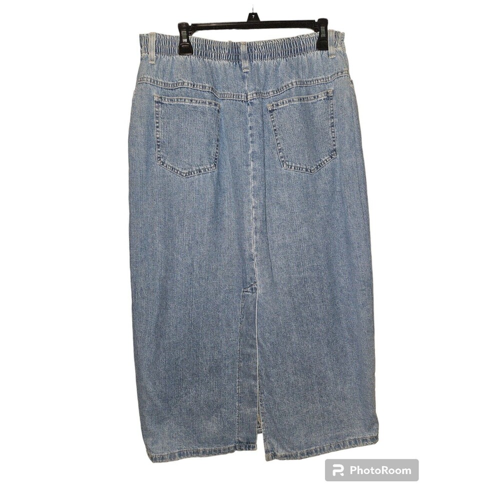 VTG St Johns Bay Y2K 90s Denim Midi Skirt Back Slit Sz 16 - Picture 2 of 4